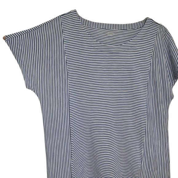 Lands' End T-Shirt Dress Large Blue White Striped Pockets Crew Neck Cotton New - Picture 3 of 11